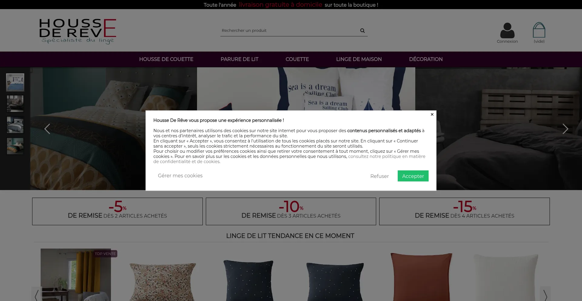 Website screenshot of Housse-de-reve.com