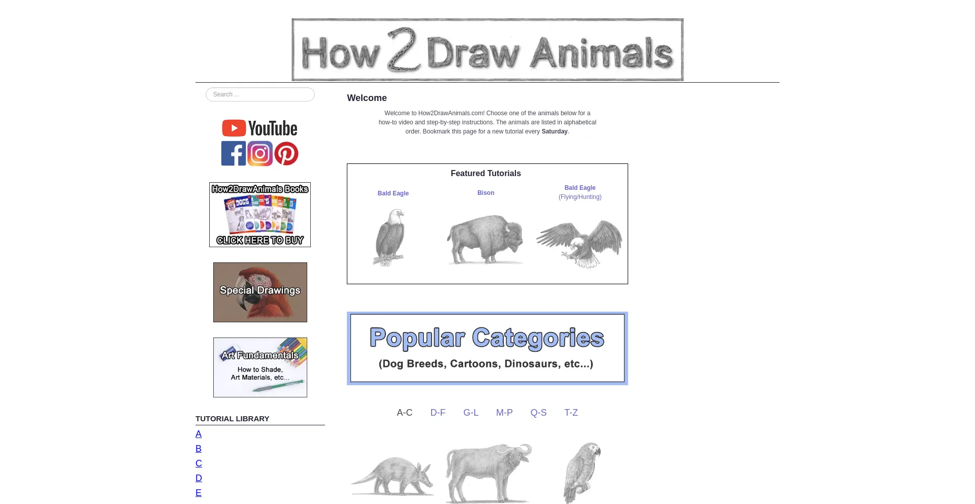 Website screenshot of How2drawanimals.com