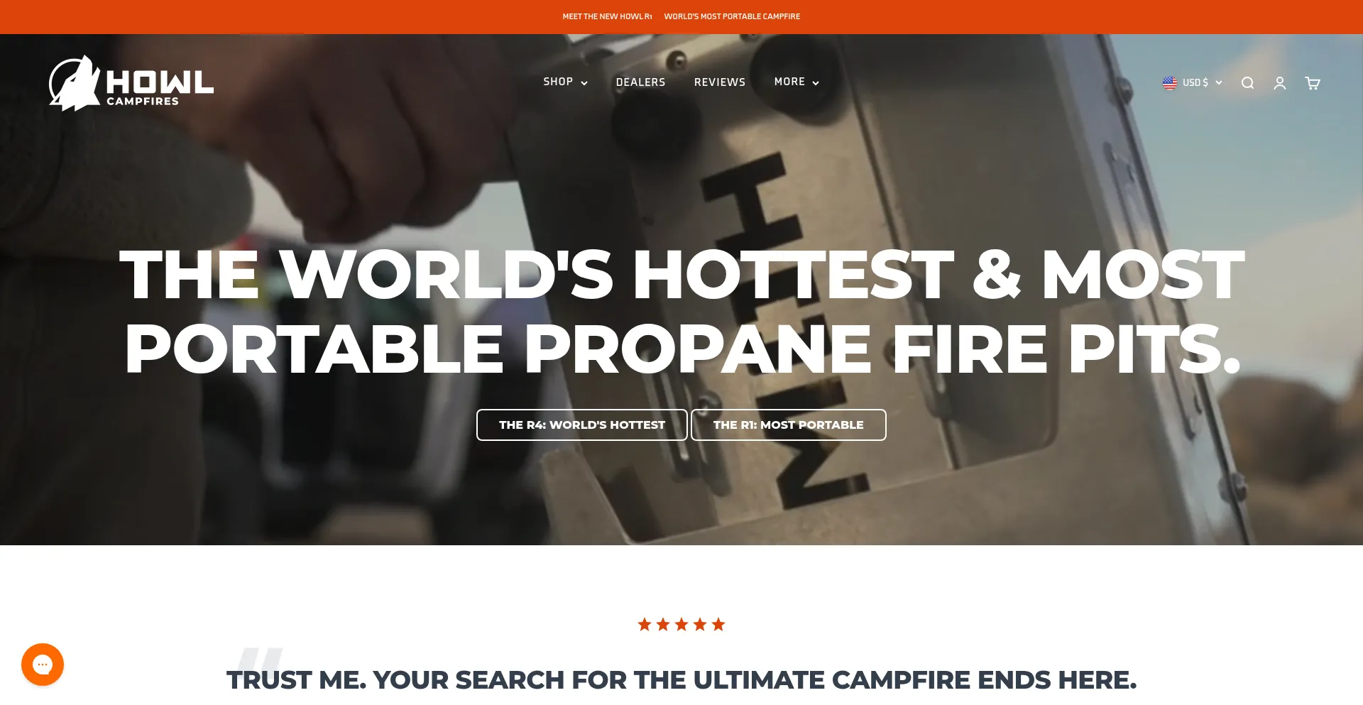 Website screenshot of Howlcampfires.com