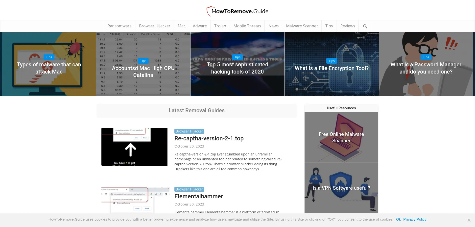 Website screenshot of Howtoremove.guide