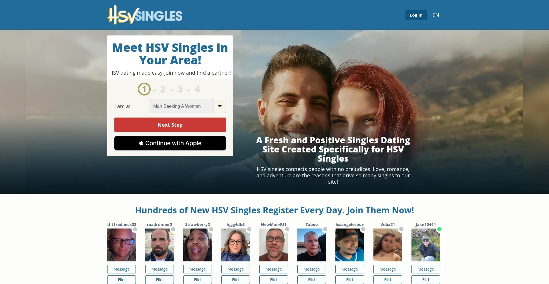 Website screenshot of Hsvsingles.com