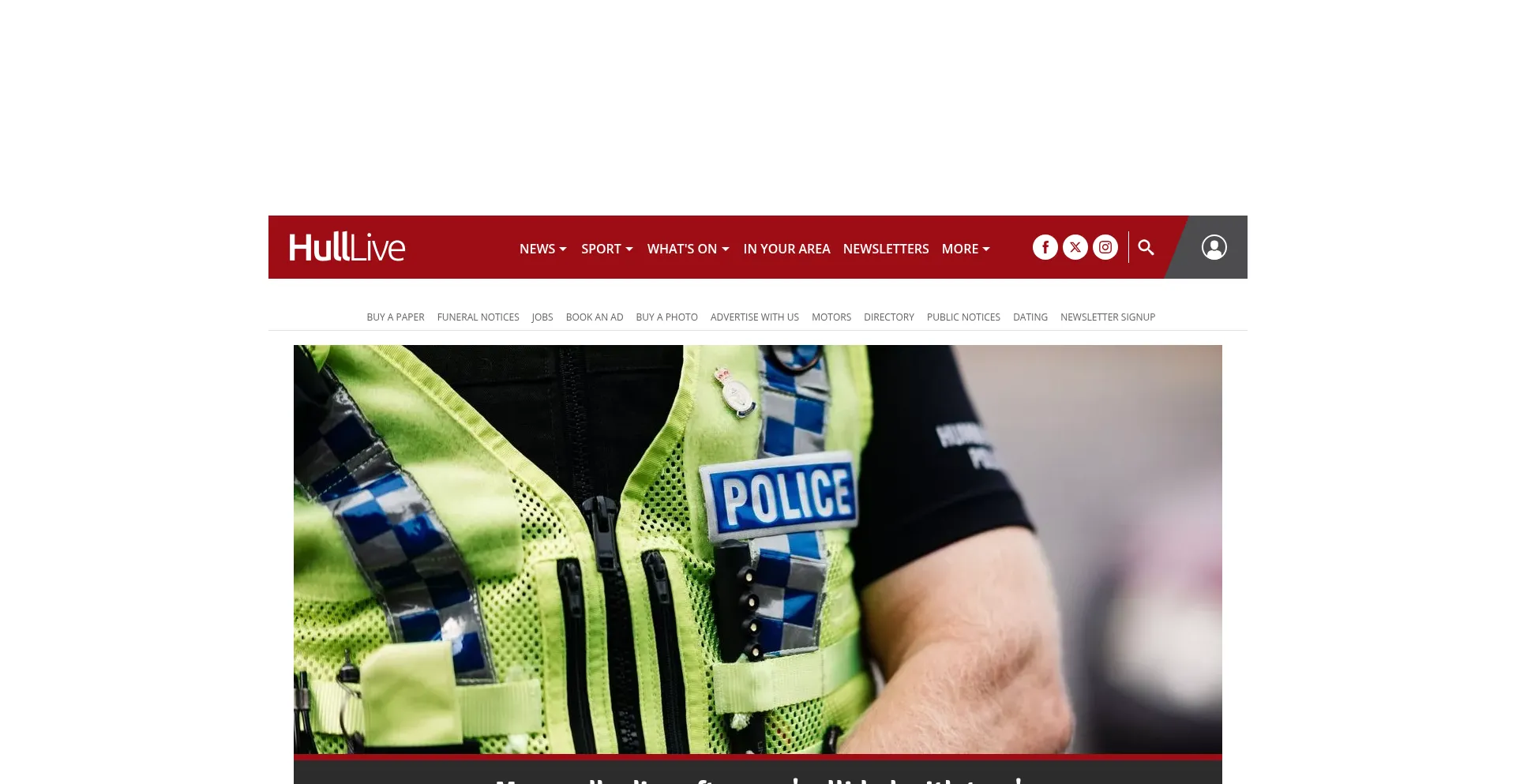 Website screenshot of Hulldailymail.co.uk