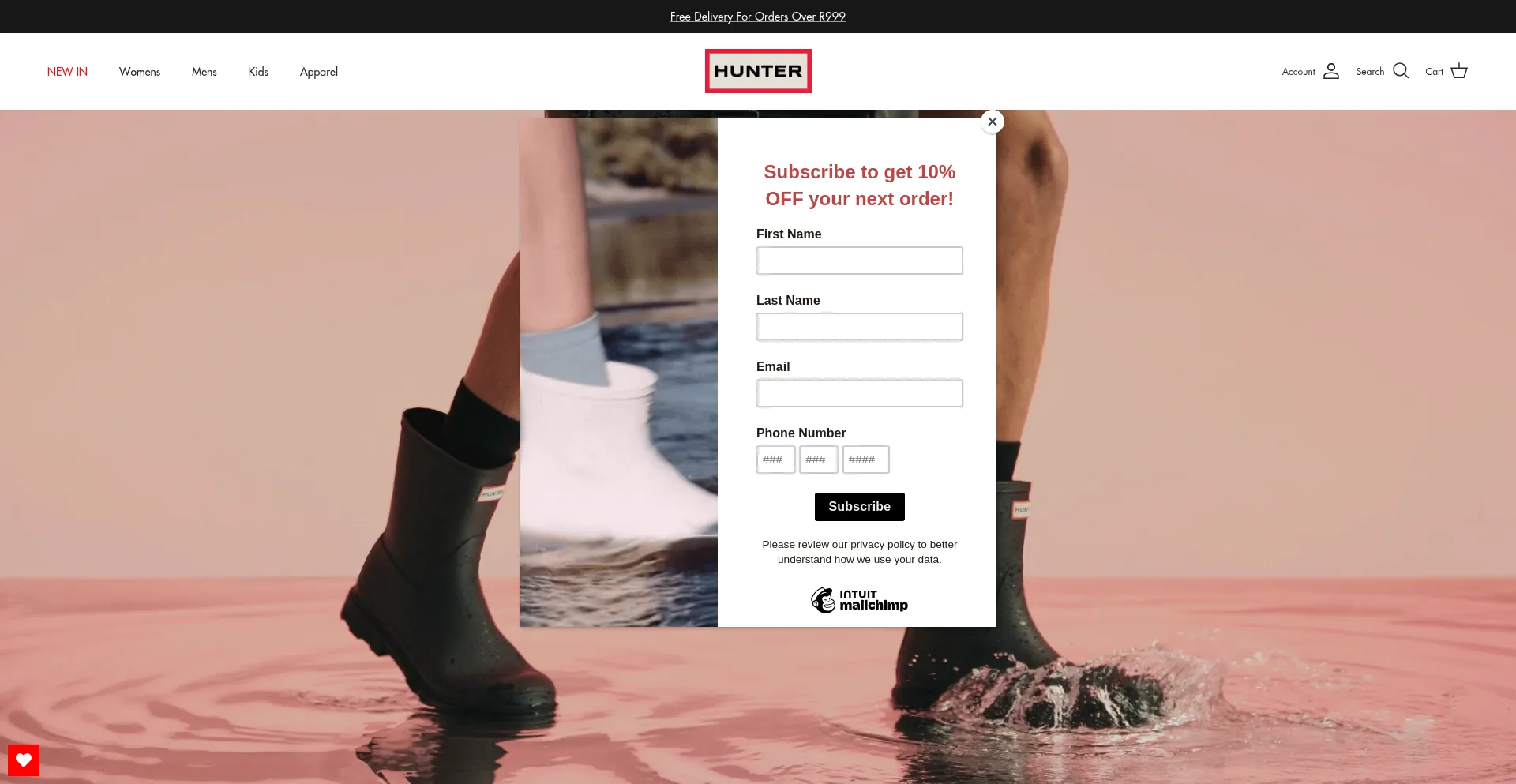 Website screenshot of Hunterbootsza.co.za