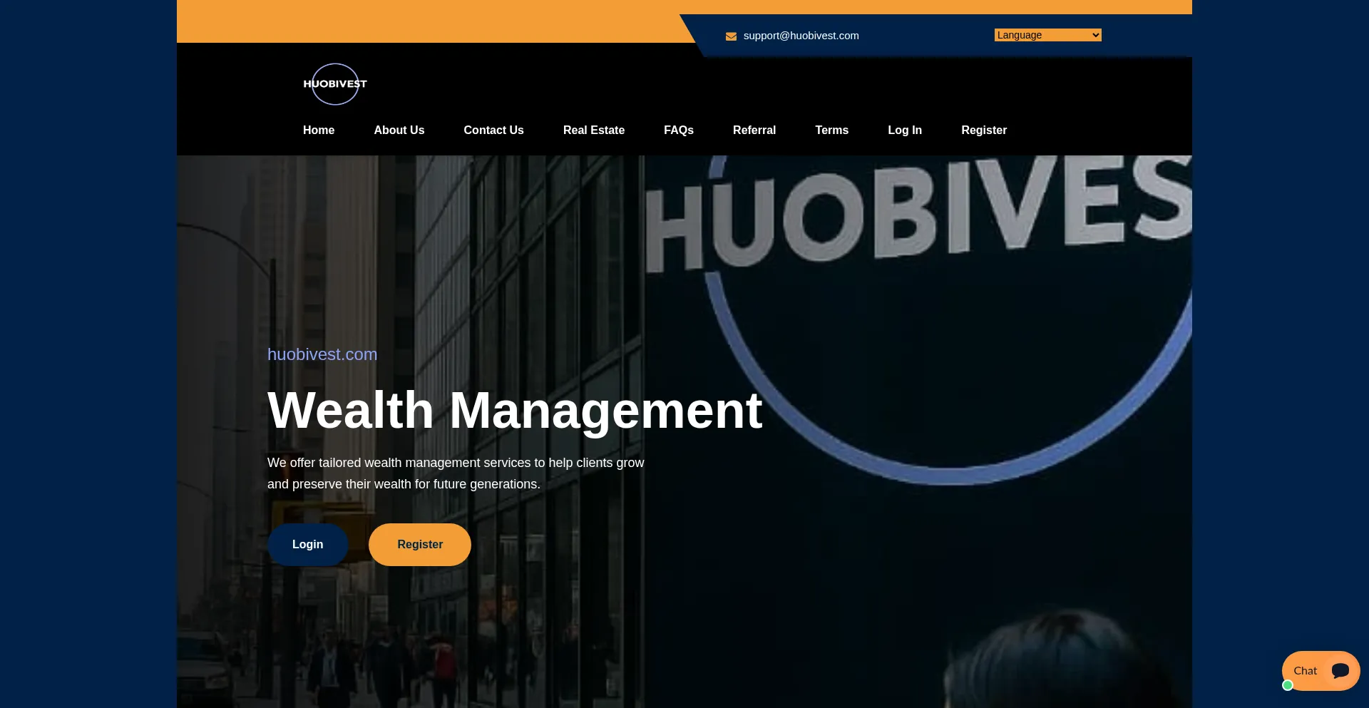 Website screenshot of Huobivest.com