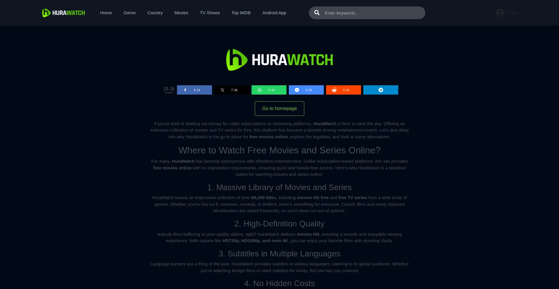 Website screenshot of Hurawatchtv.tv