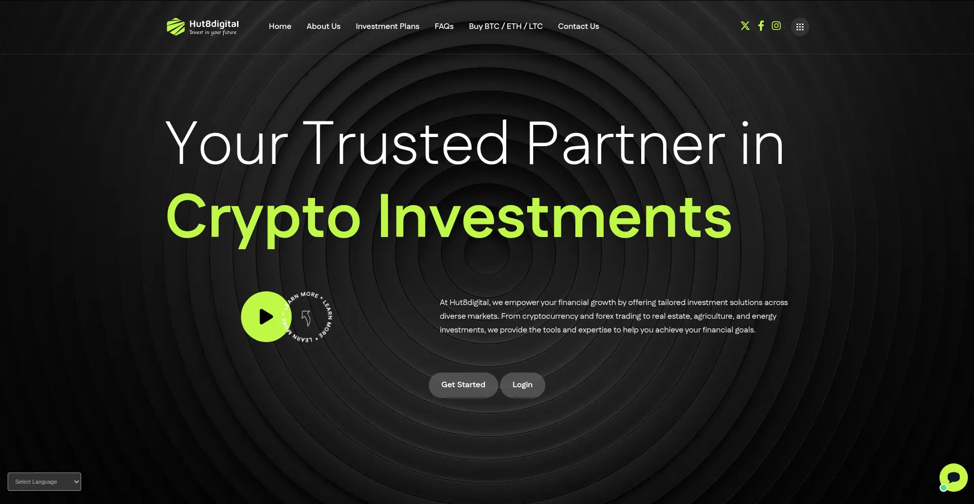 Website screenshot of Hut8digital.com