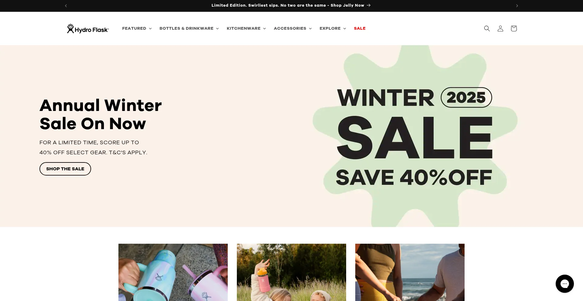Website screenshot of Hydroflask.com.au