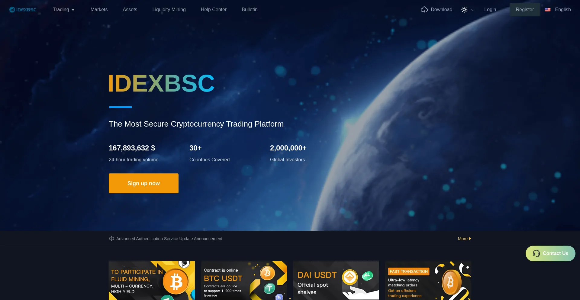 Website screenshot of Idexbsc.com