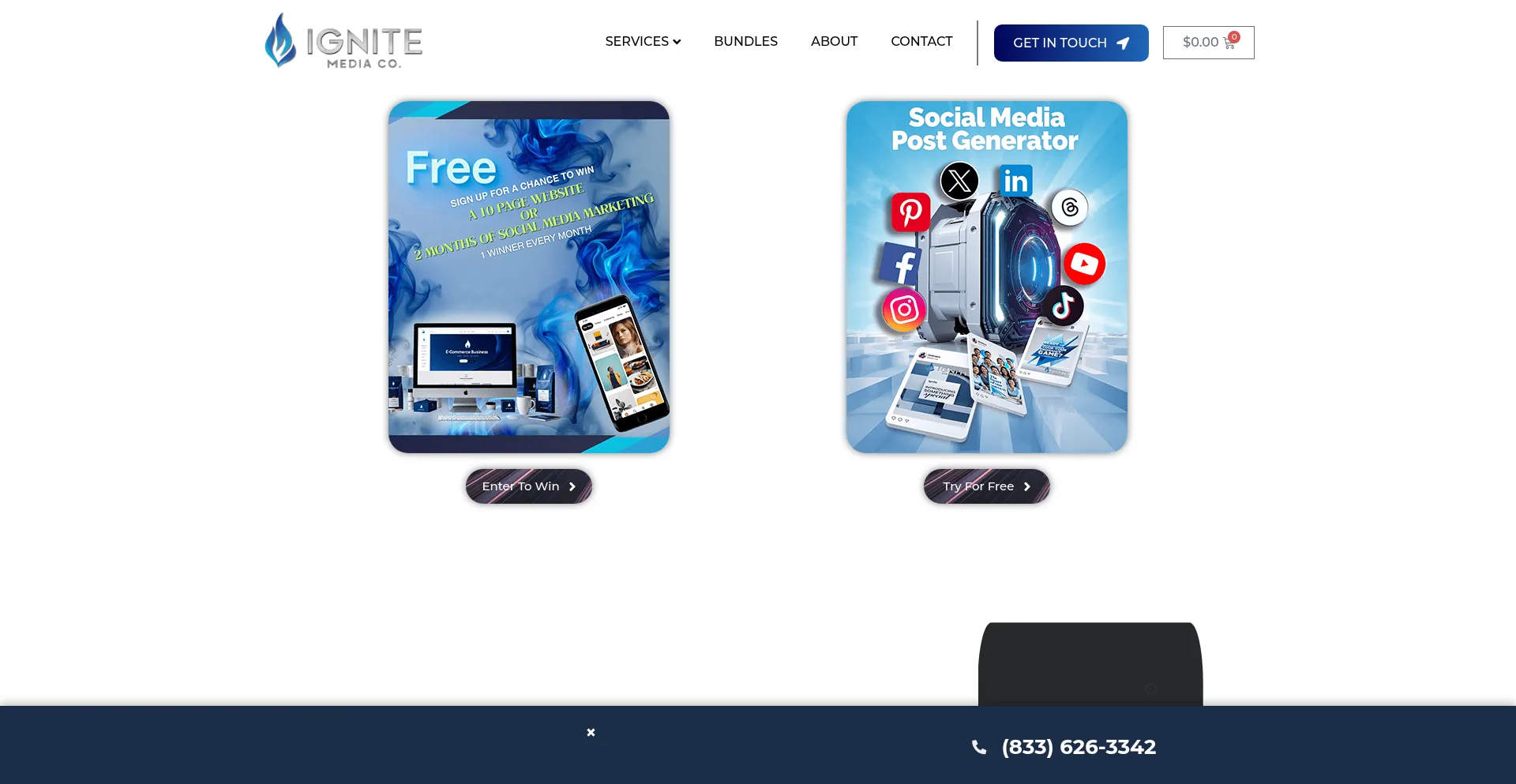 Website screenshot of Igniteyourmedia.com