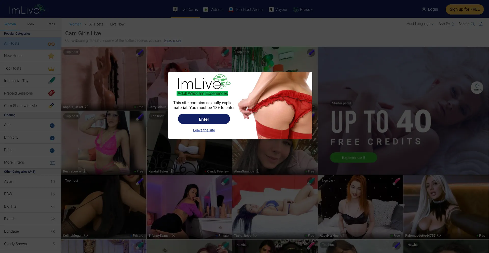 Website screenshot of Imlive.com