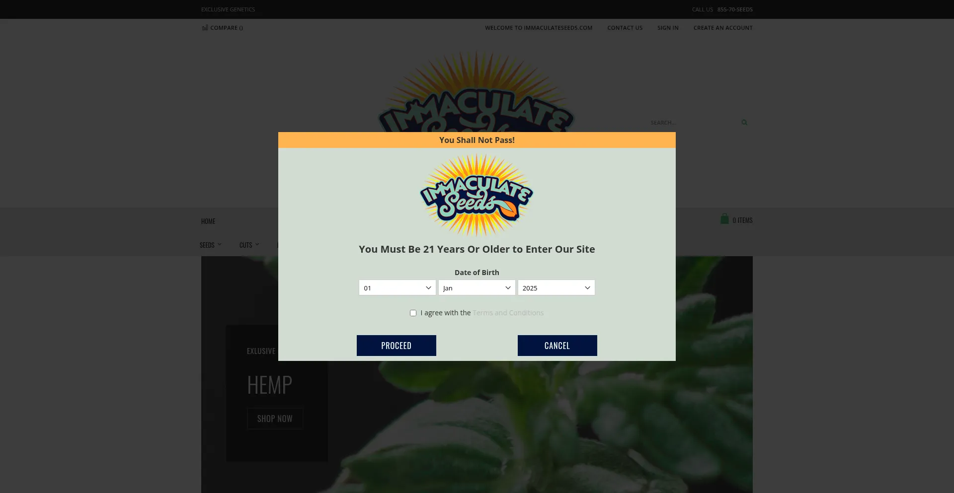 Website screenshot of Immaculateseeds.com