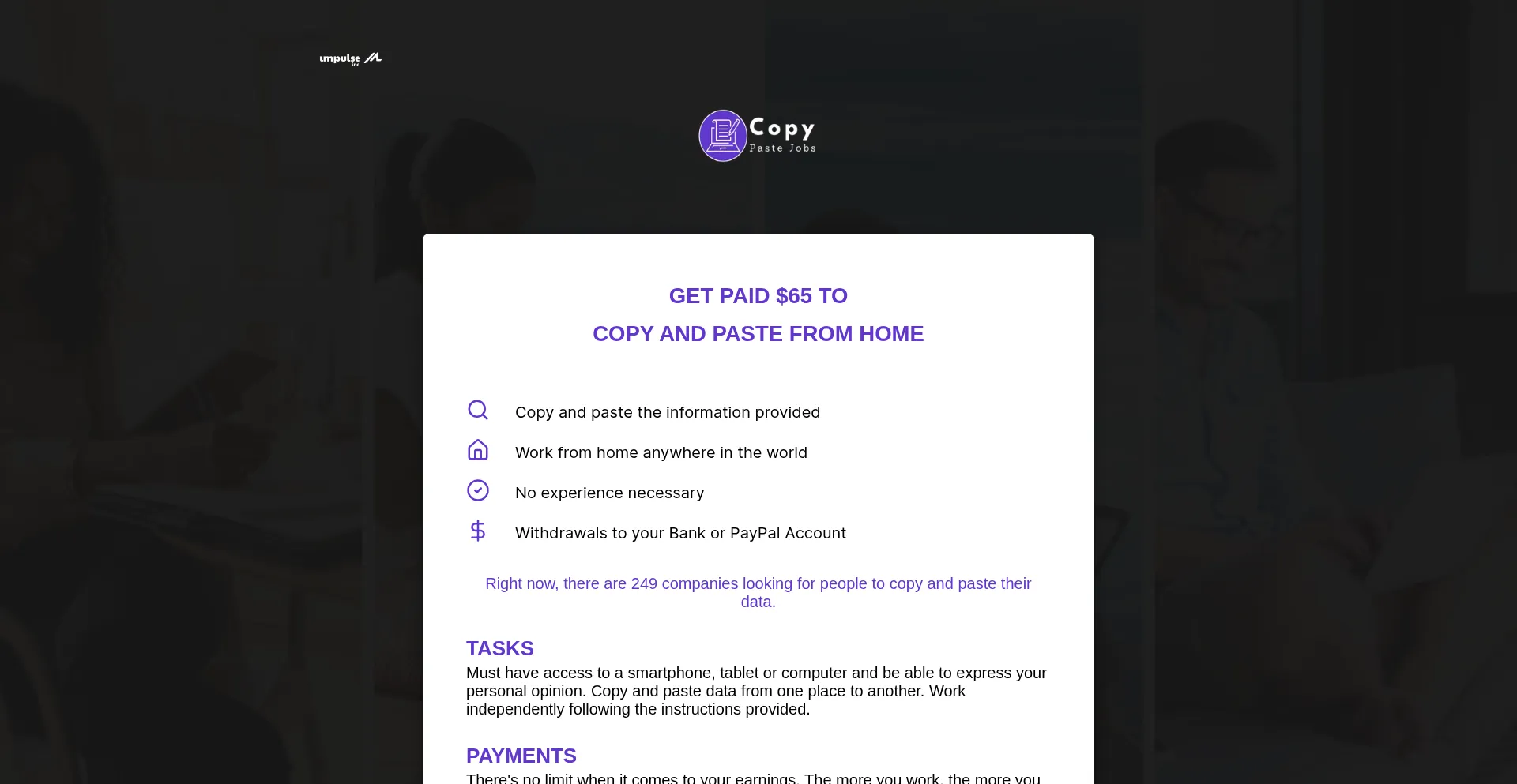 Website screenshot of Impulsecopypaste.com
