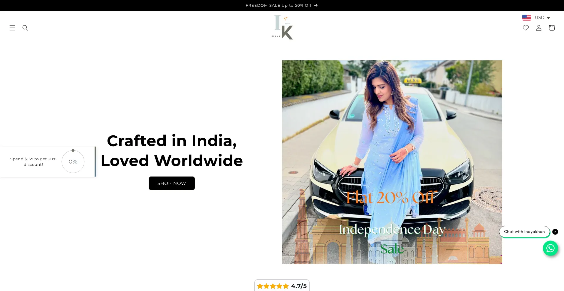 Website screenshot of Inayakhan.shop