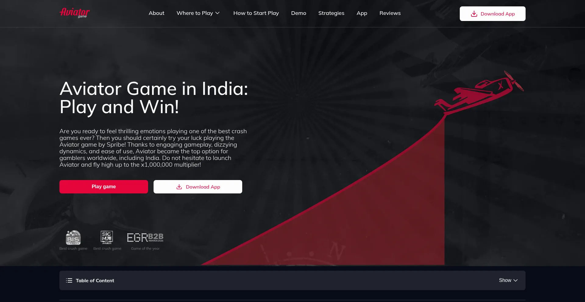 Website screenshot of India-aviator-game.net