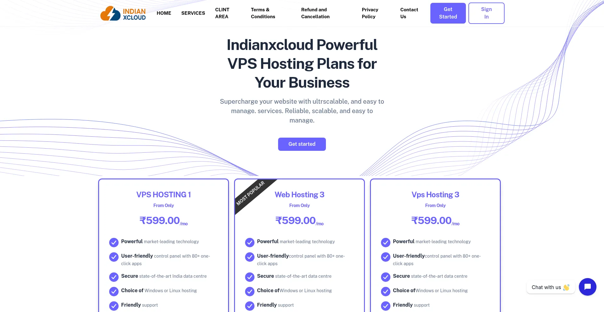 Website screenshot of Indianxcloud.in