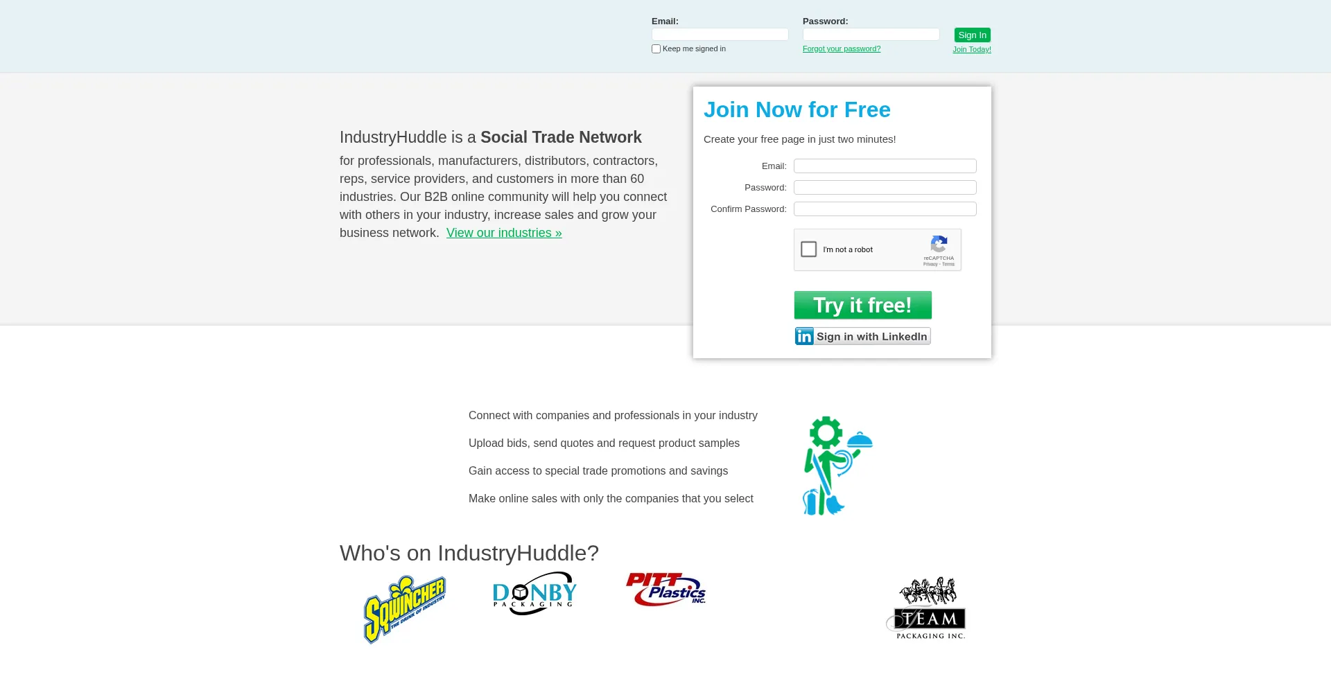Website screenshot of Industryhuddle.com