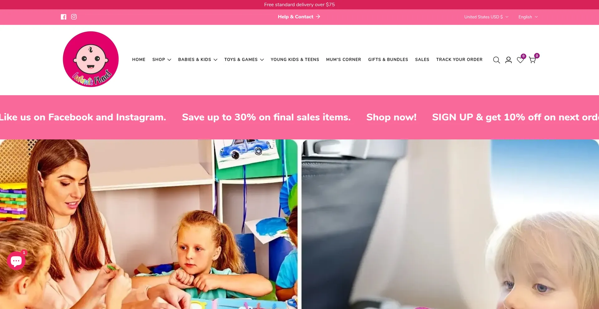 Website screenshot of Infantsplanet.com