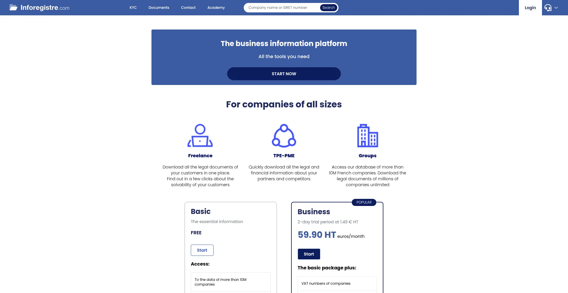 Website screenshot of Inforegistre.com
