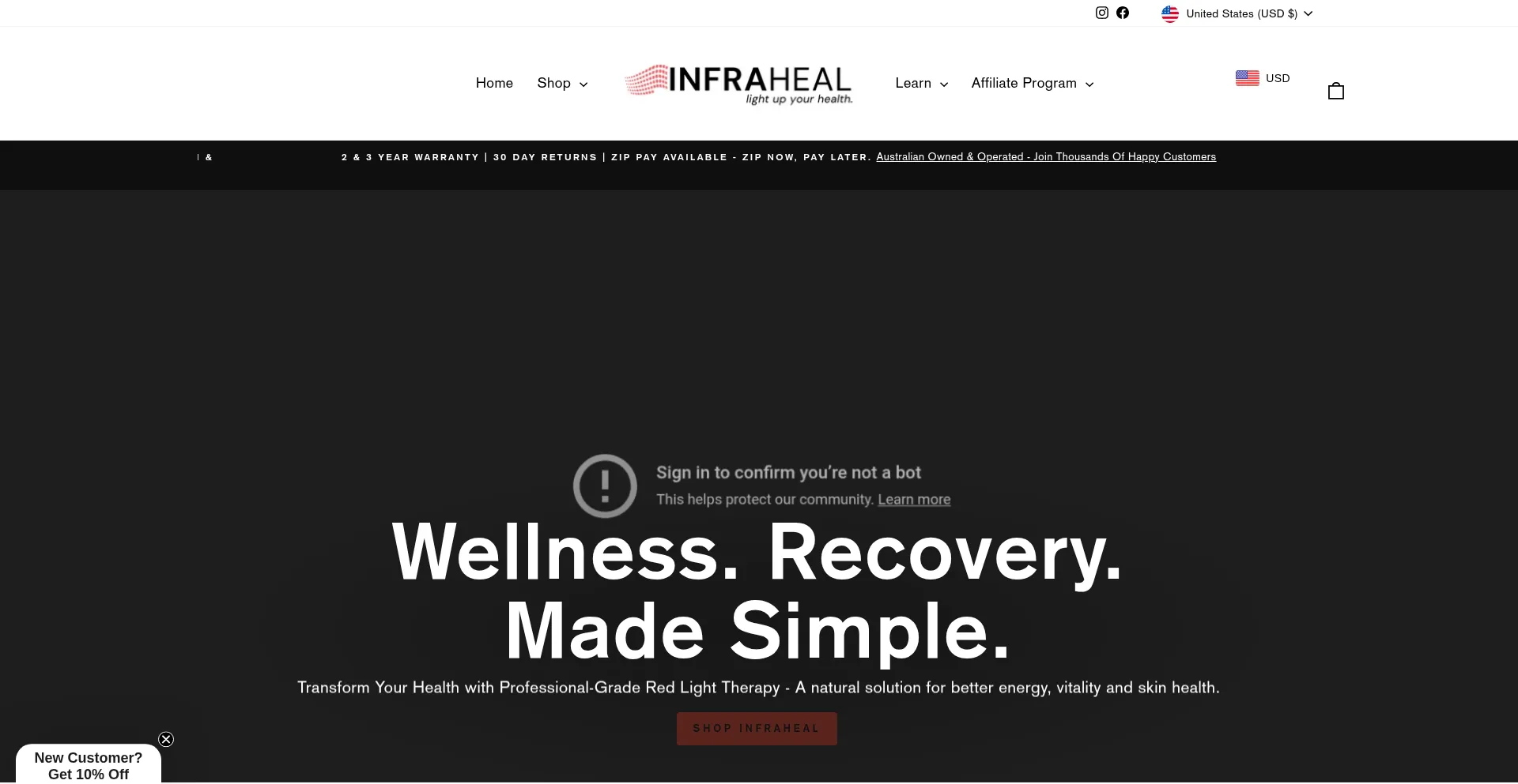 Website screenshot of Infrahealau.com