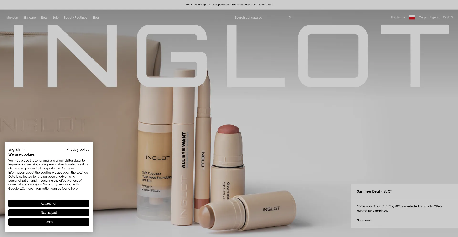 Website screenshot of Inglotcosmetics.com