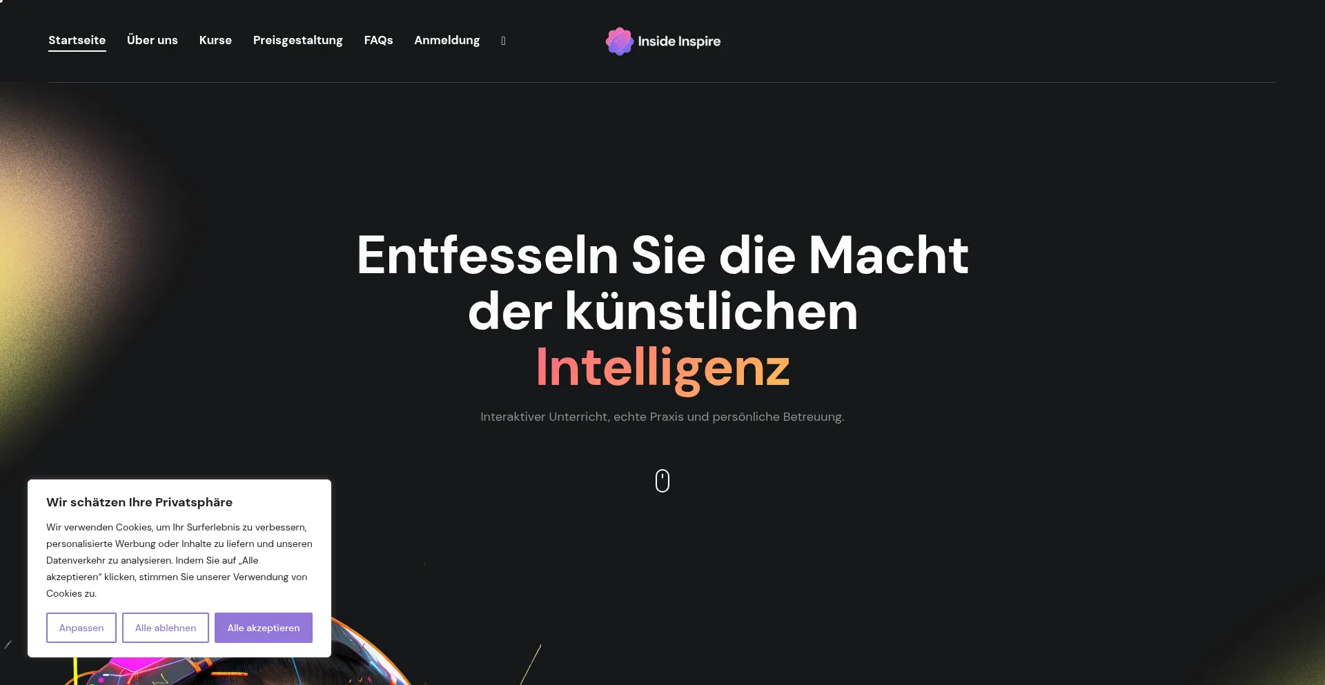Website screenshot of Insideinspire.com