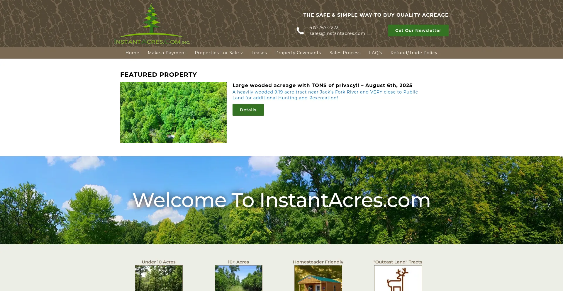 Website screenshot of Instantacres.com