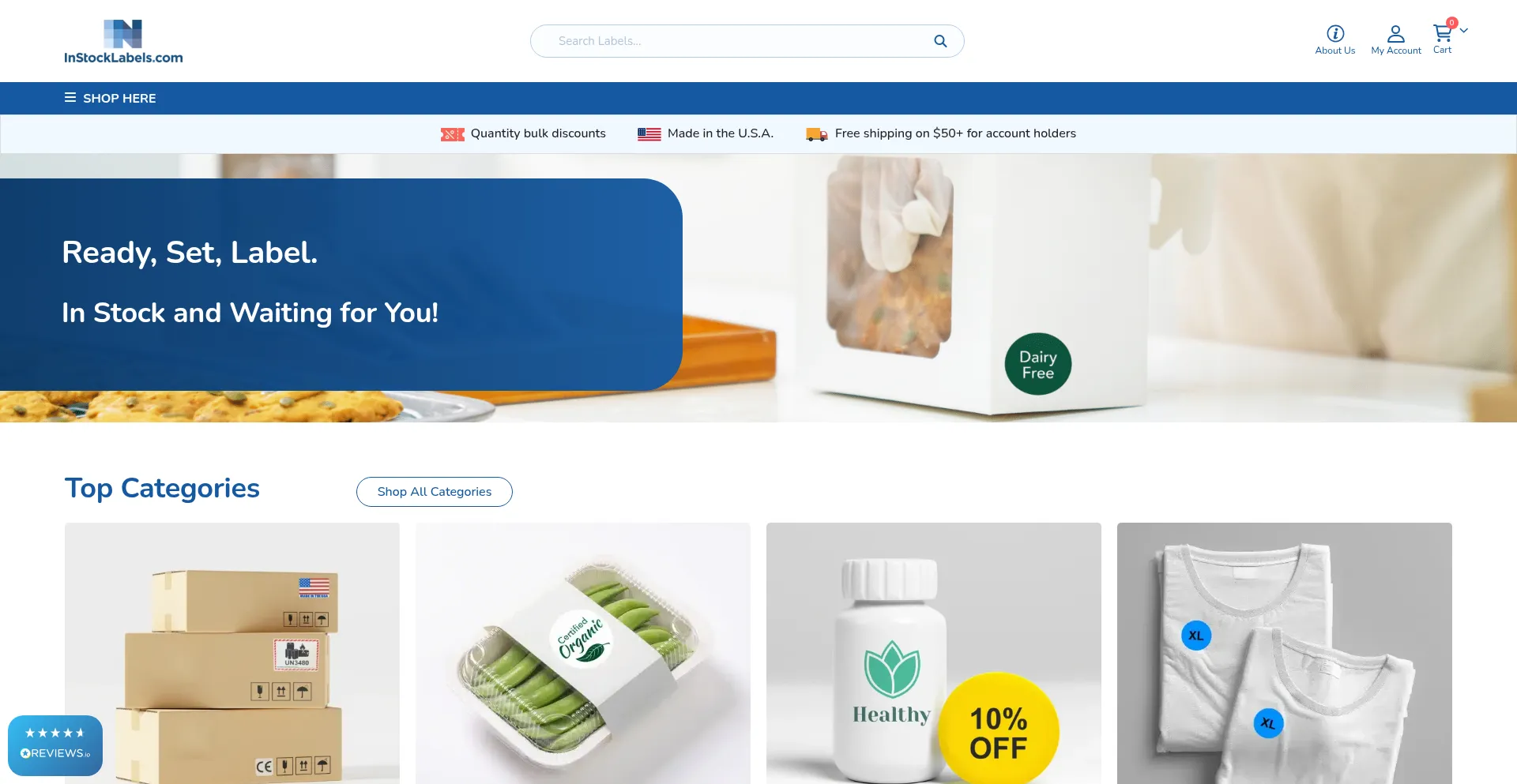 Website screenshot of Instocklabels.com