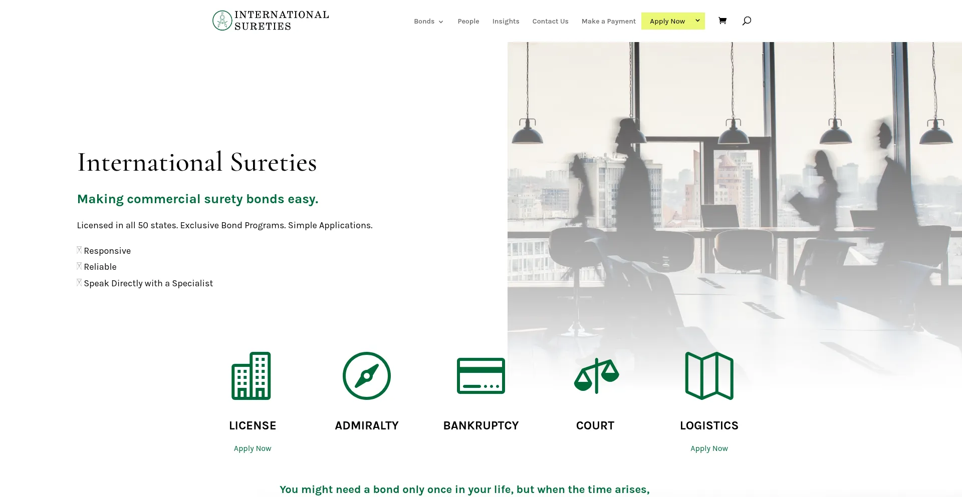 Website screenshot of Internationalsureties.com