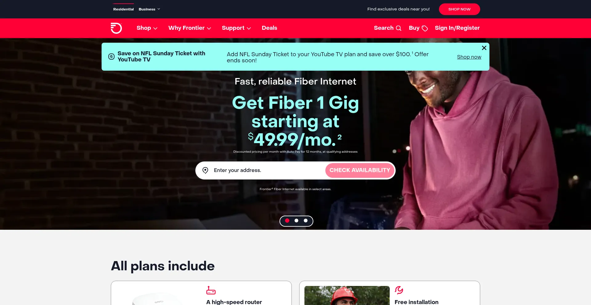 Website screenshot of Internet.frontier.com