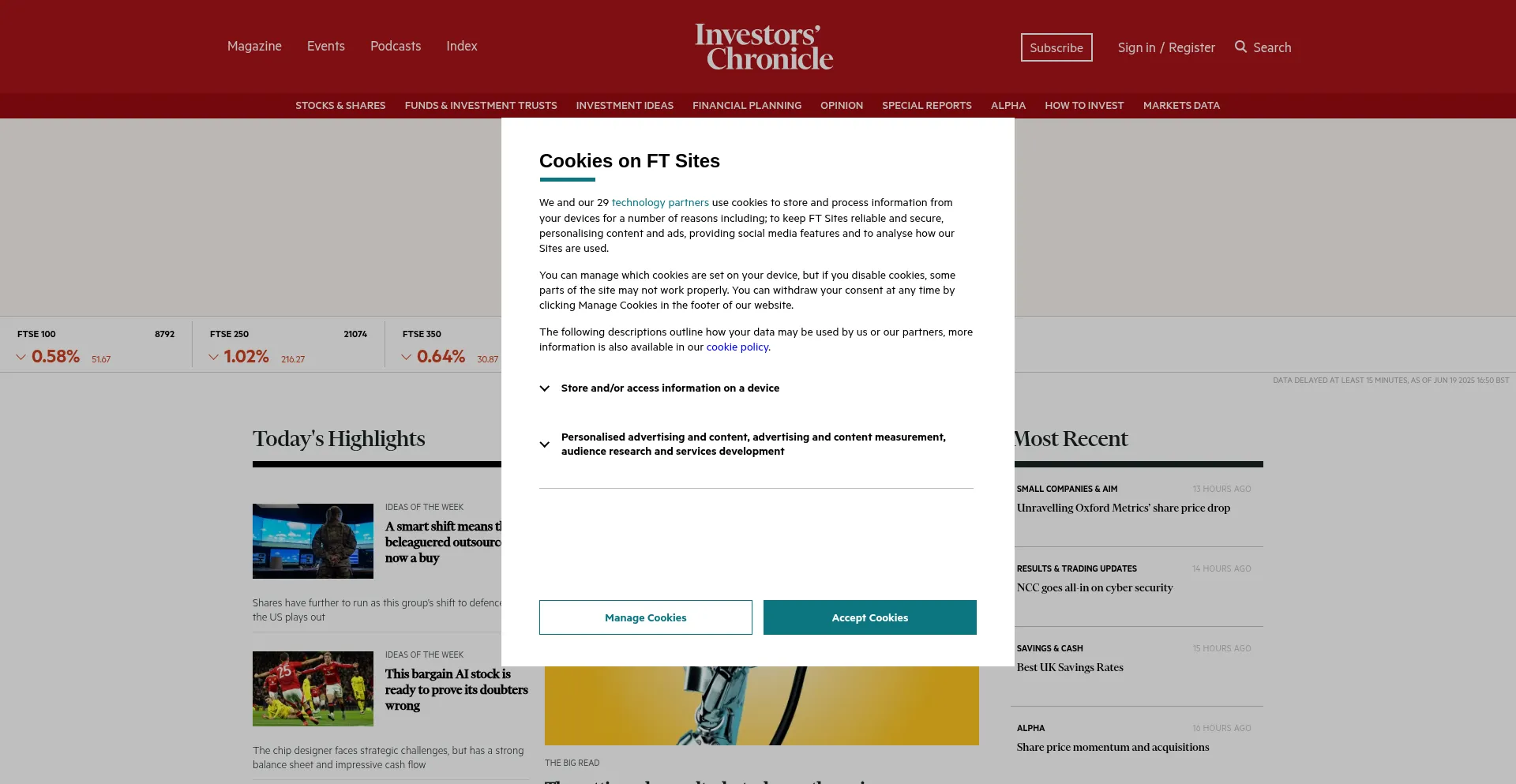 Website screenshot of Investorchronicle.com