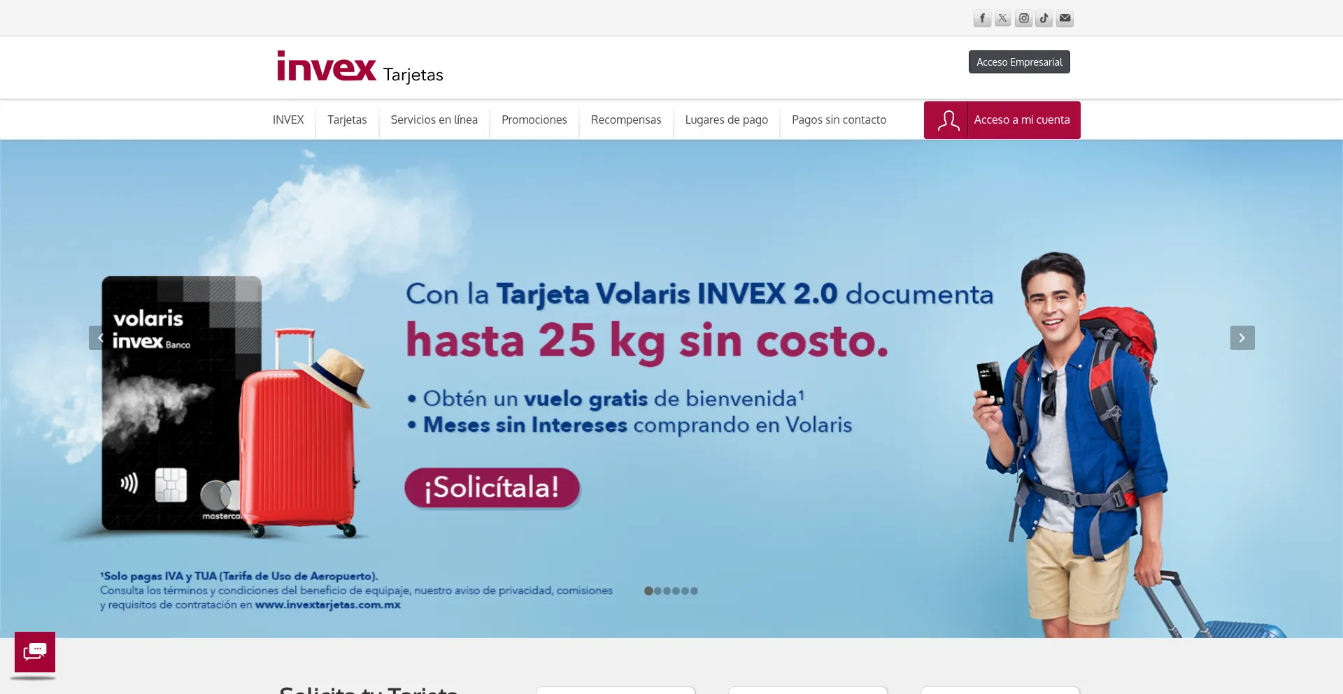 Website screenshot of Invextarjetas.com.mx