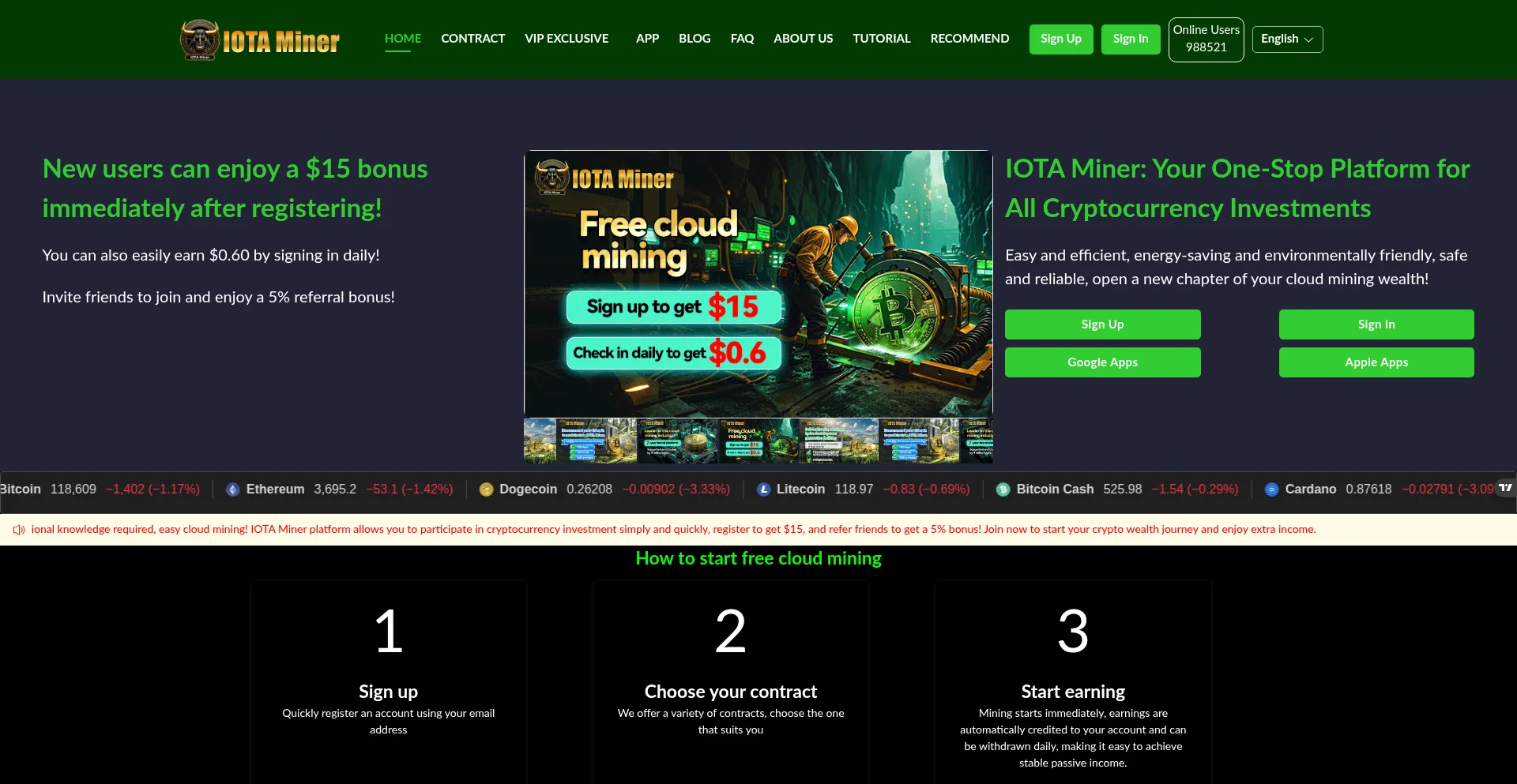 Website screenshot of Iotaminer.com