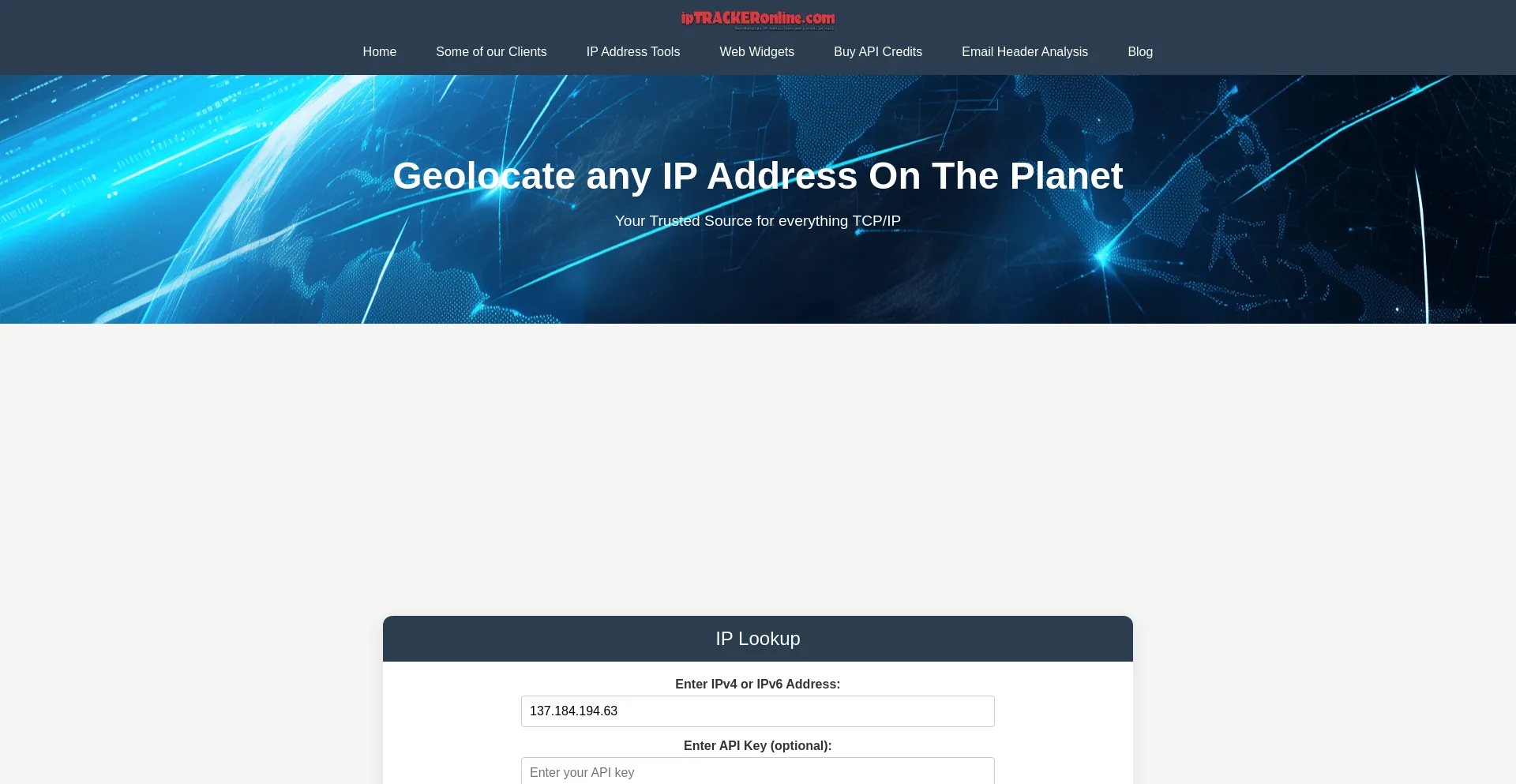 Website screenshot of Iptrackeronline.com
