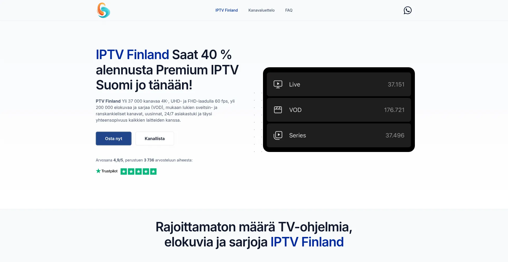Website screenshot of Iptv-finland4k.fi