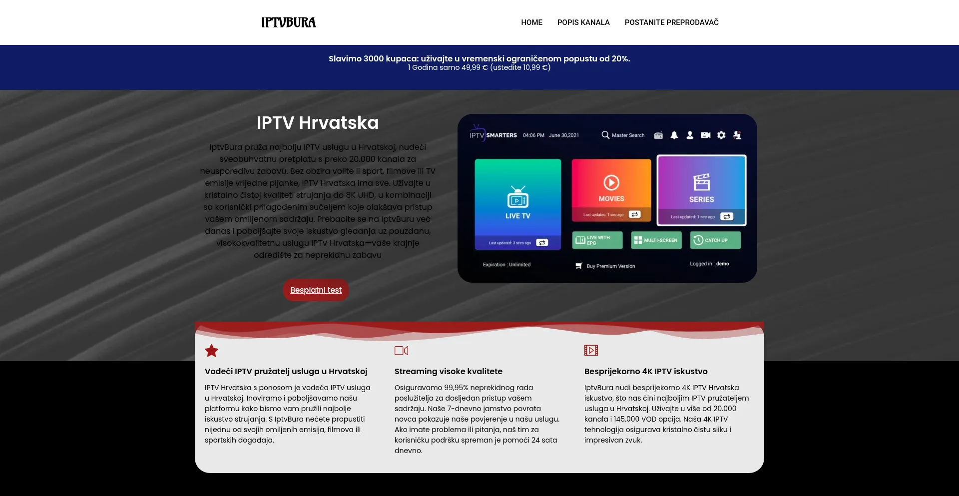 Website screenshot of Iptvbura.com.hr