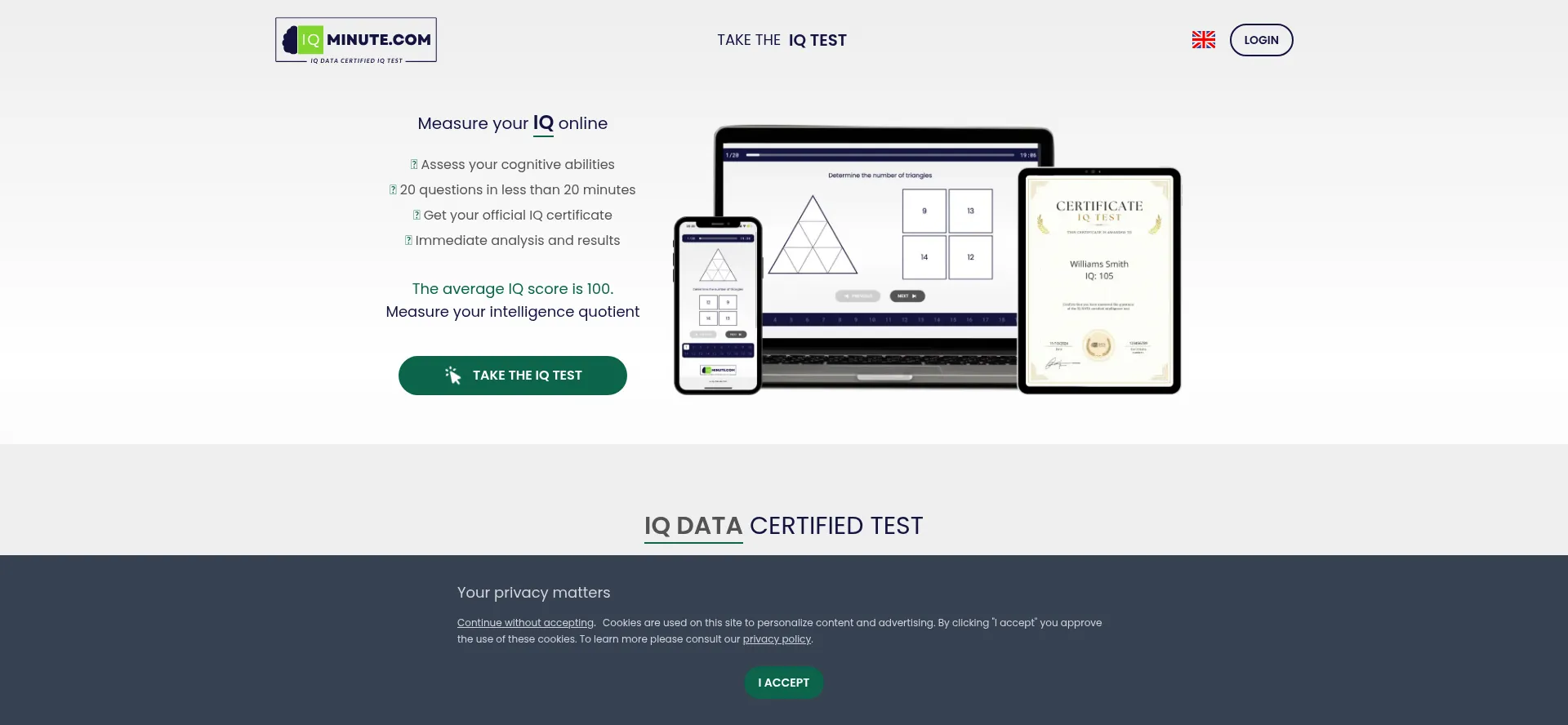 Website screenshot of Iq-minute.com