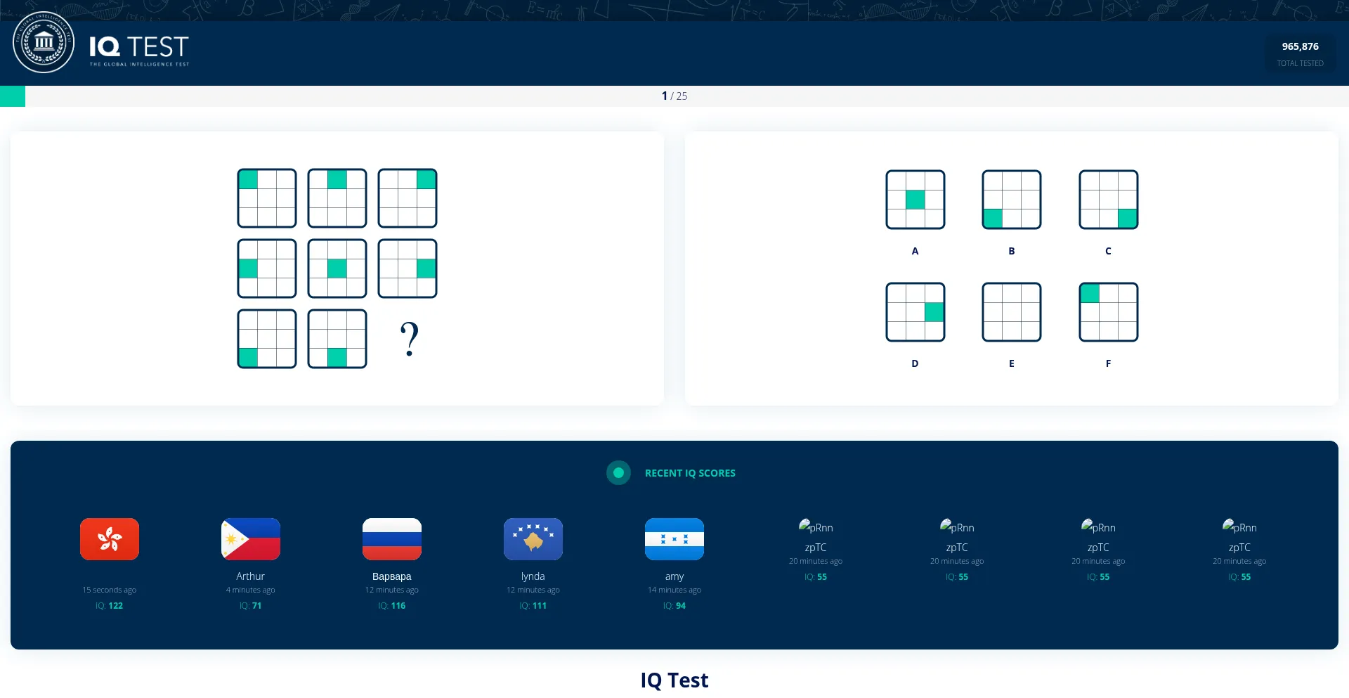 Website screenshot of Iq-online-test.com