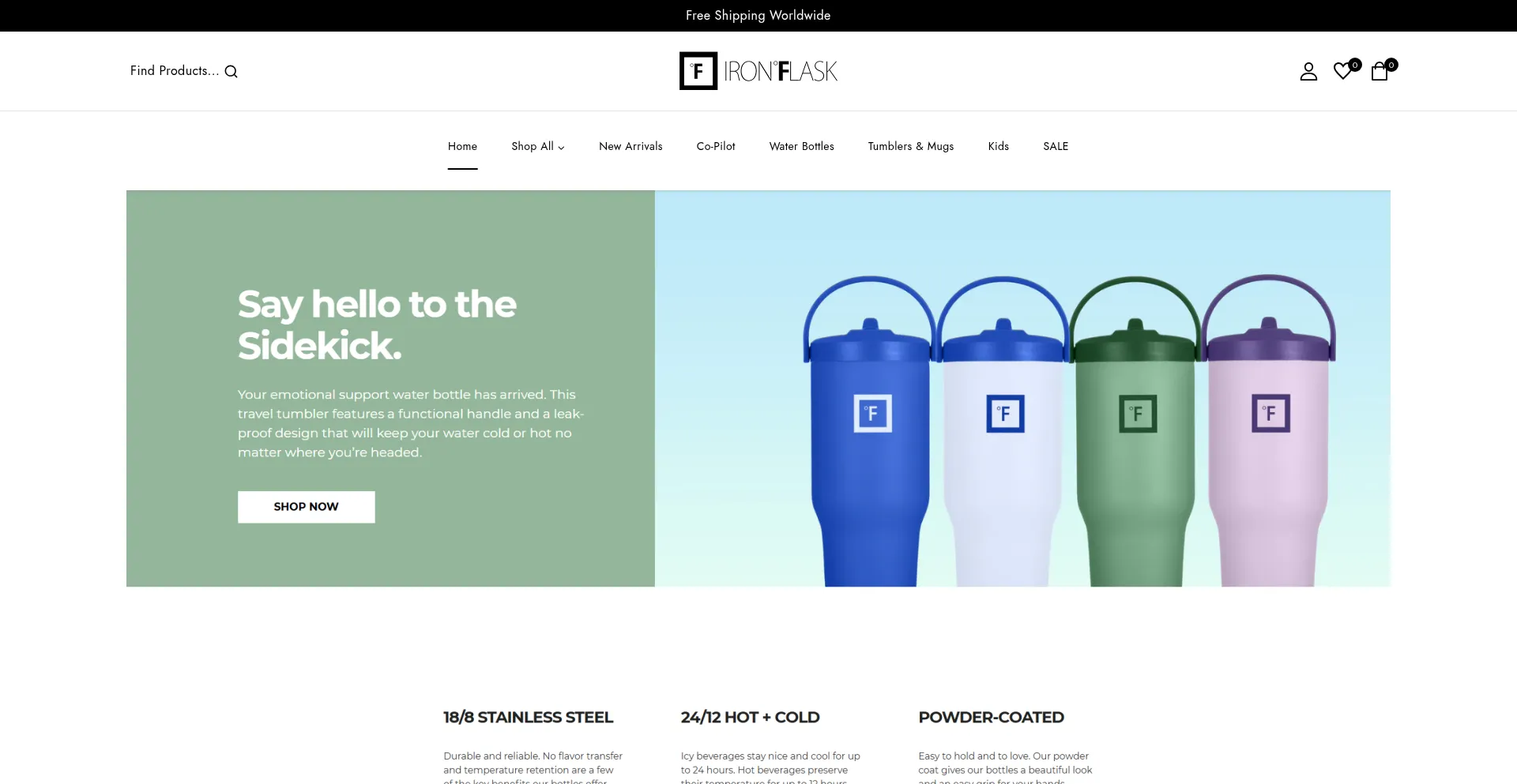 Website screenshot of Ironflasks.store