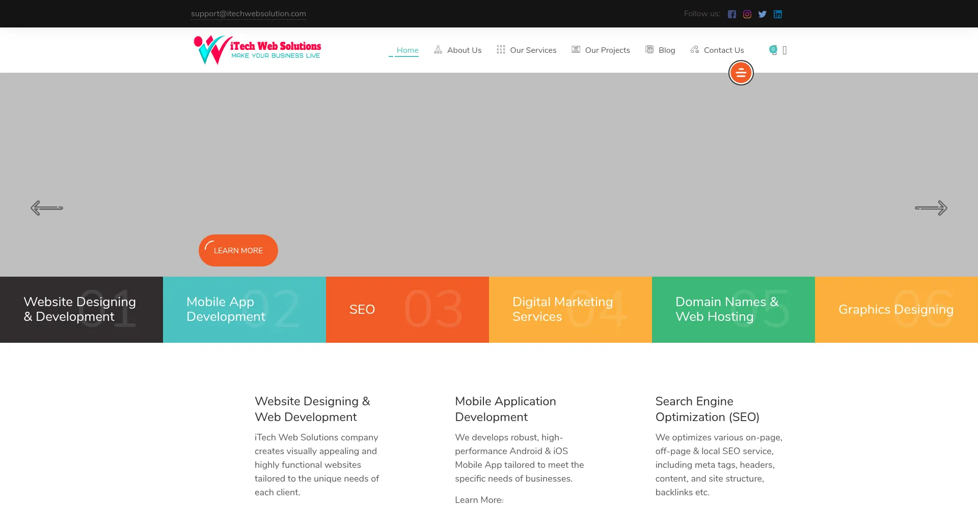 Website screenshot of Itechwebsolution.com