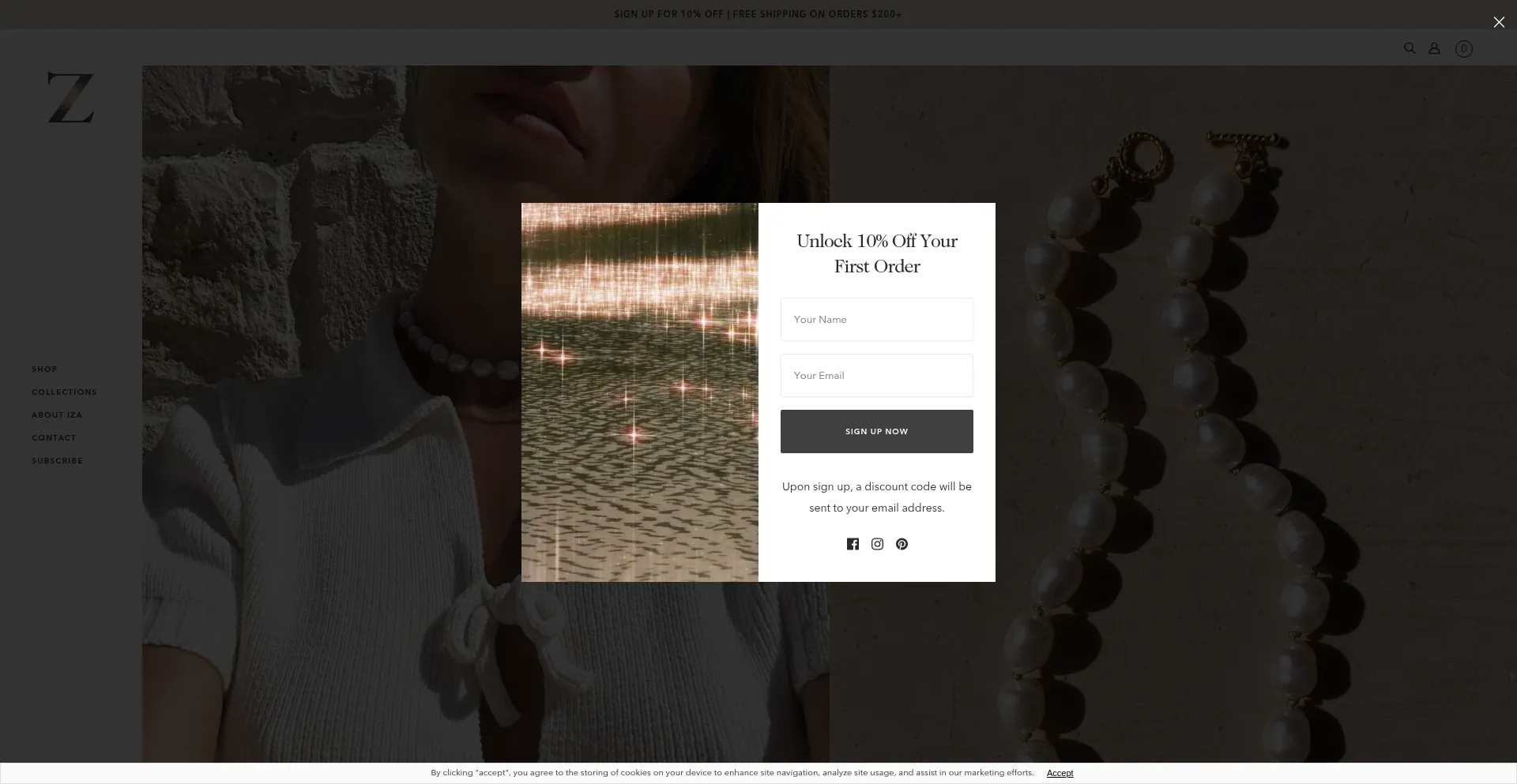 Website screenshot of Izajewelry.com