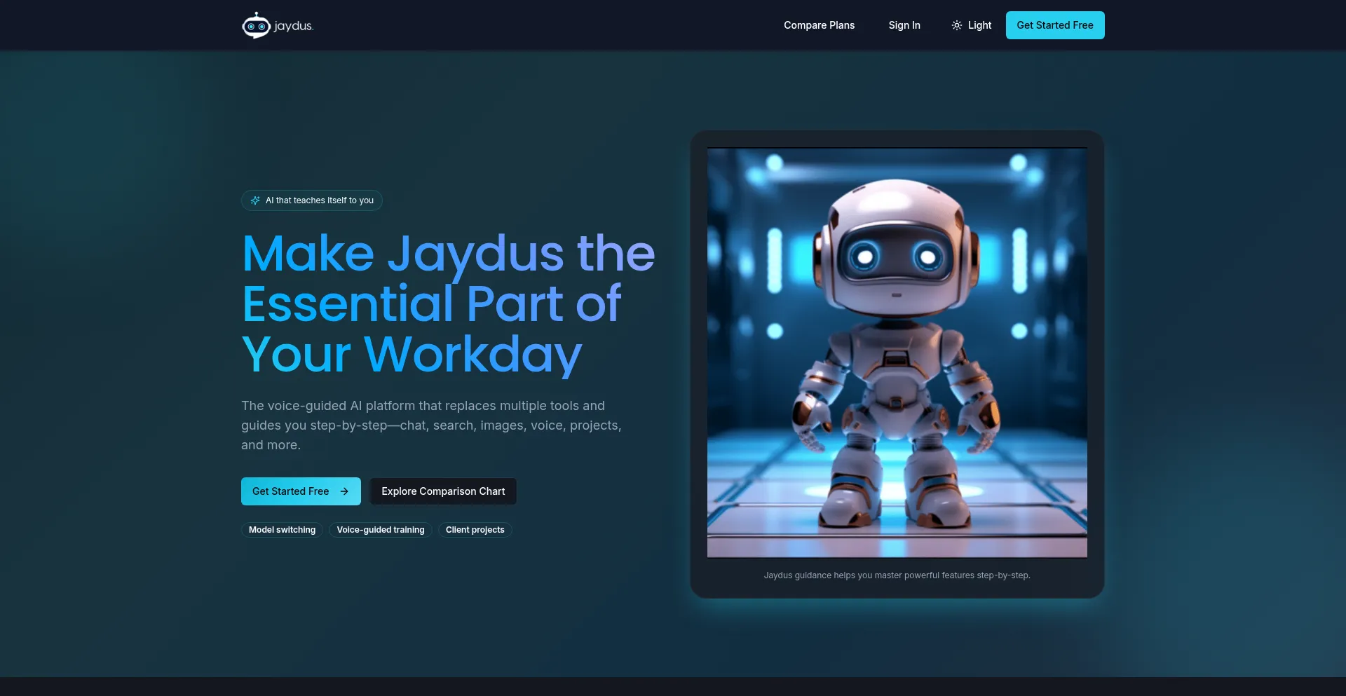 Website screenshot of Jaydus.ai