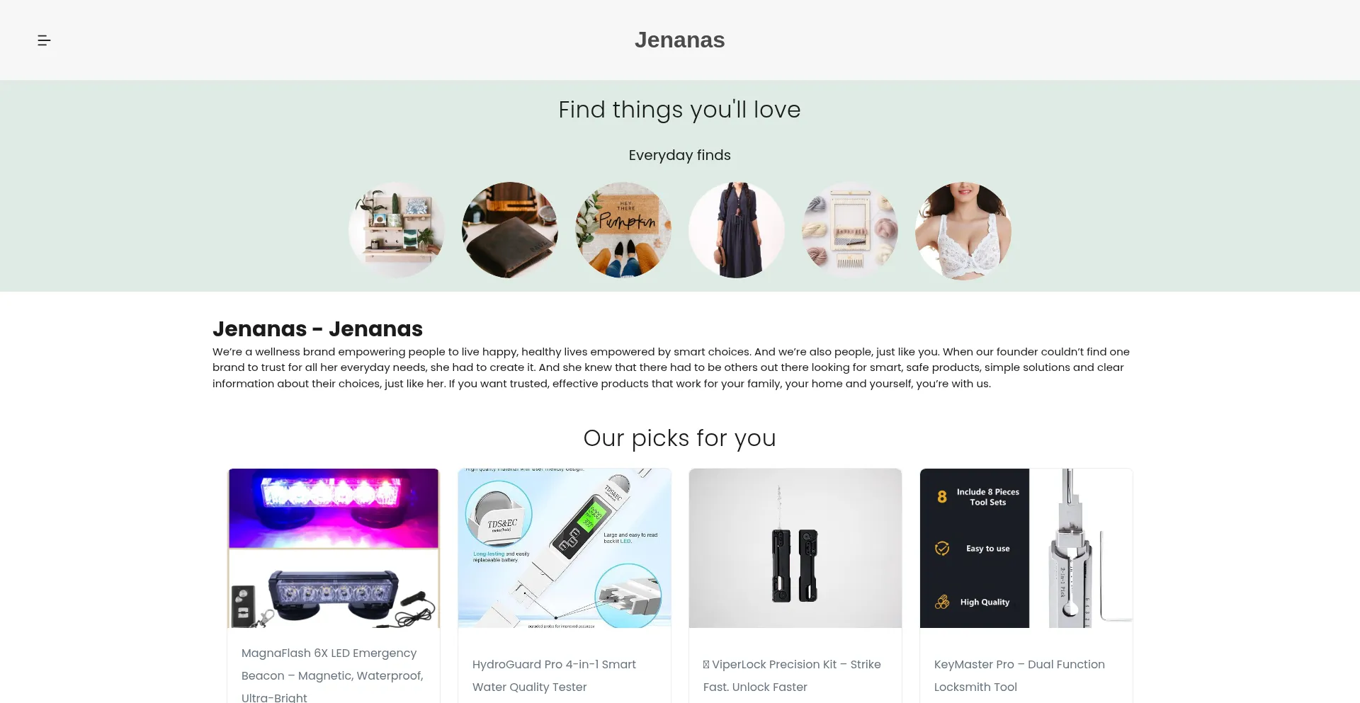 Website screenshot of Jenanas.com