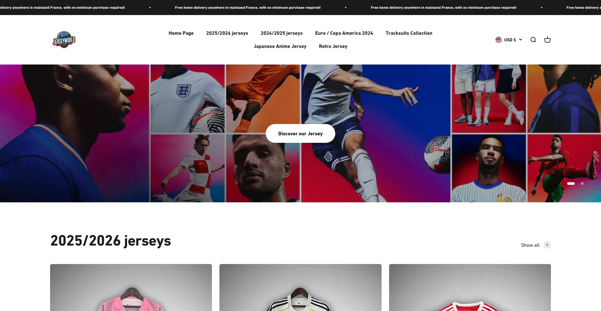 Website screenshot of Jersey-world.store