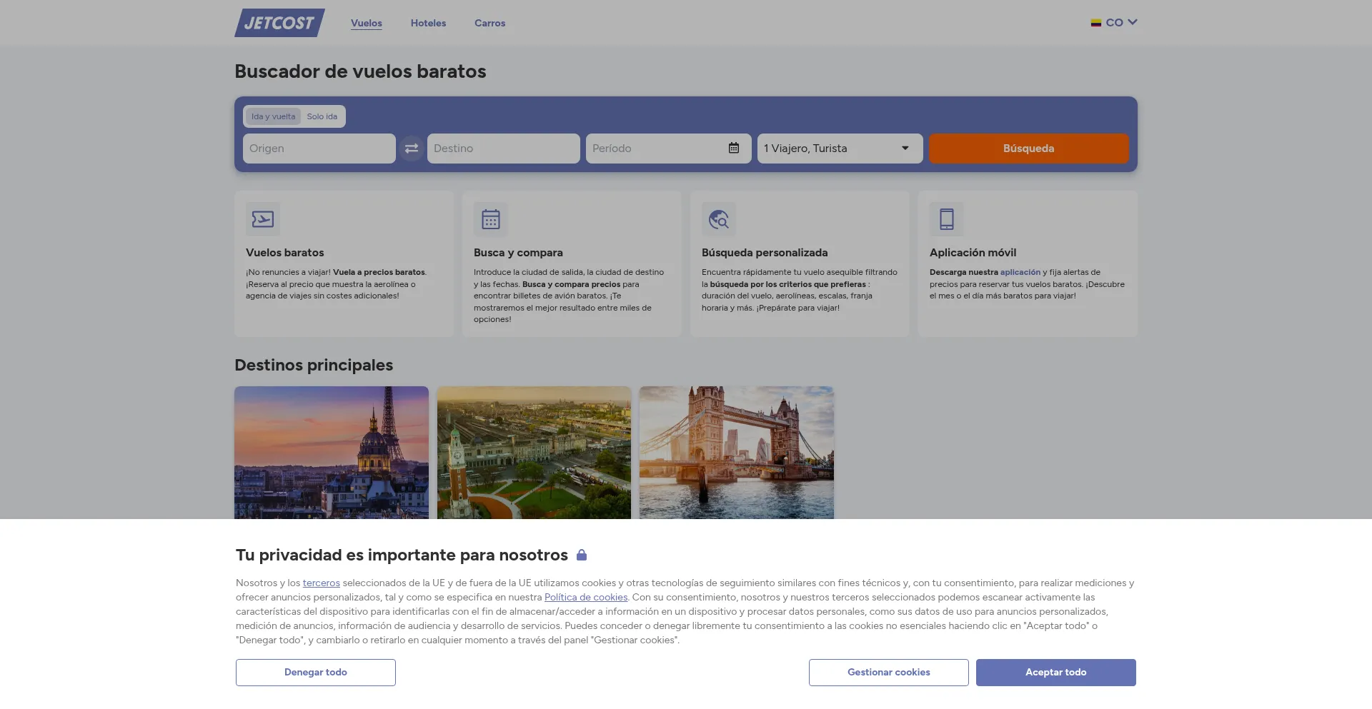 Website screenshot of Jetcost.com.co