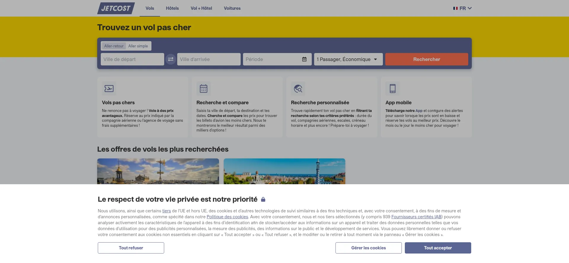 Website screenshot of Jetcost.com