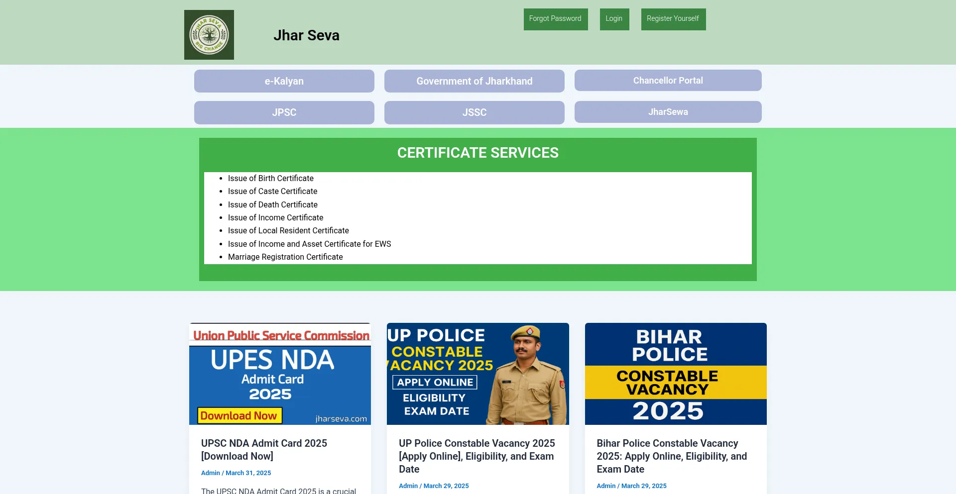 Website screenshot of Jharseva.com