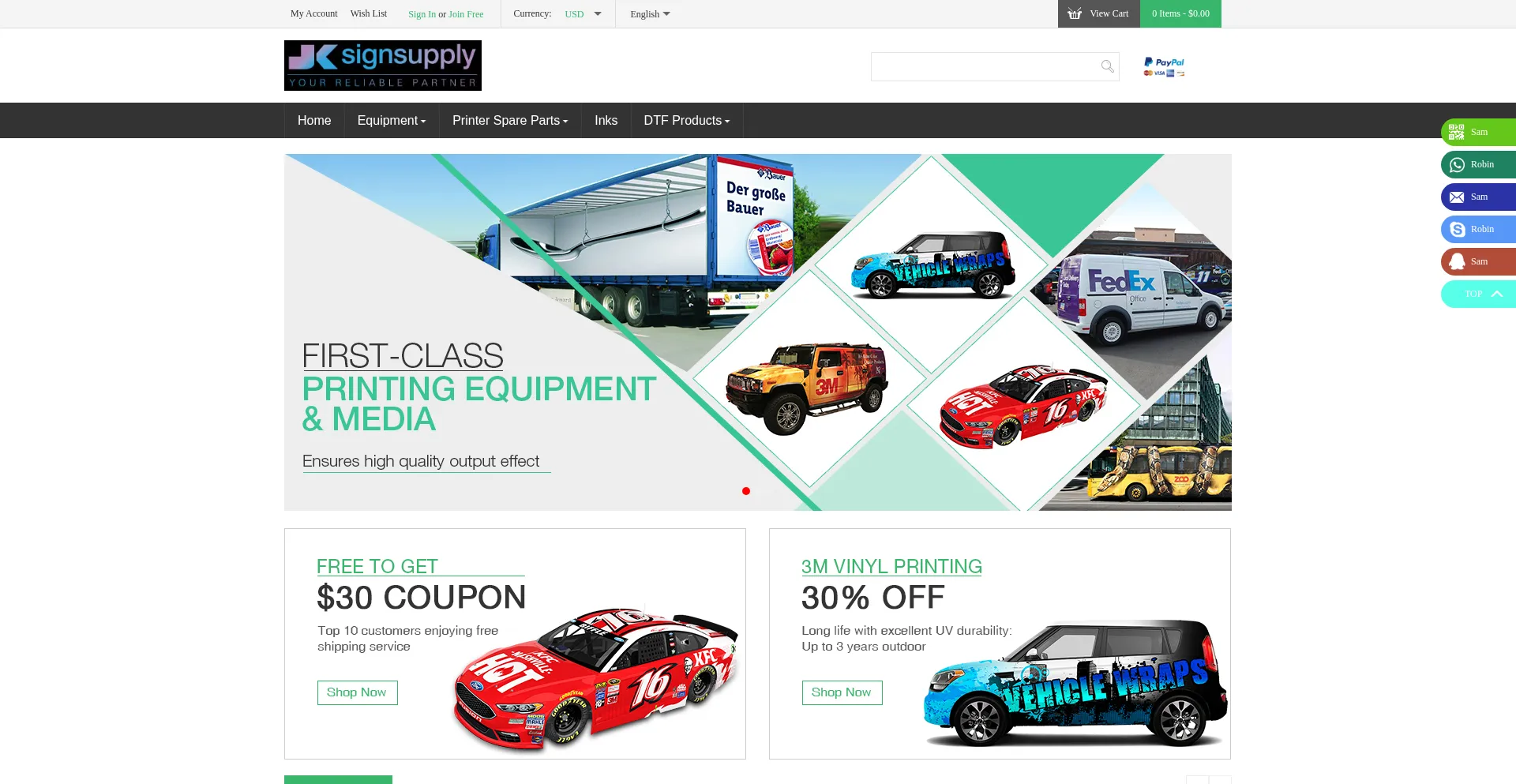 Website screenshot of Jksignsupply.com