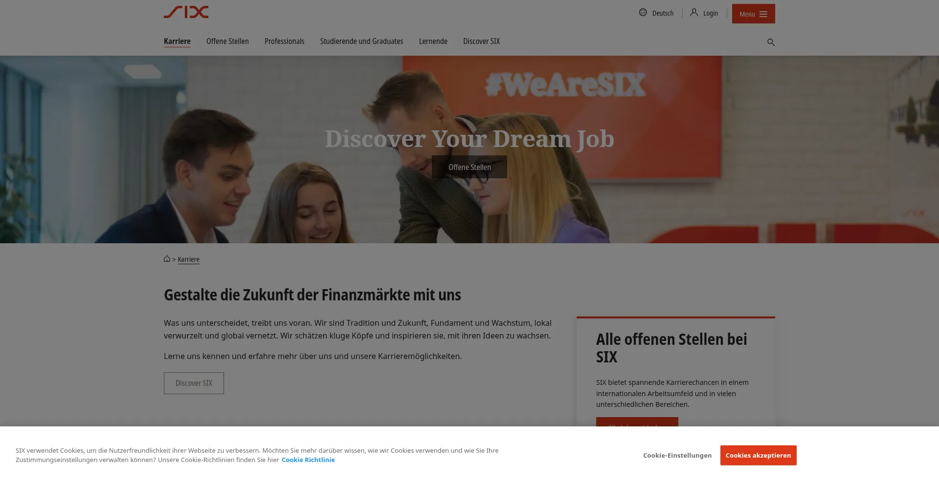 Website screenshot of Jobs.six-group.com