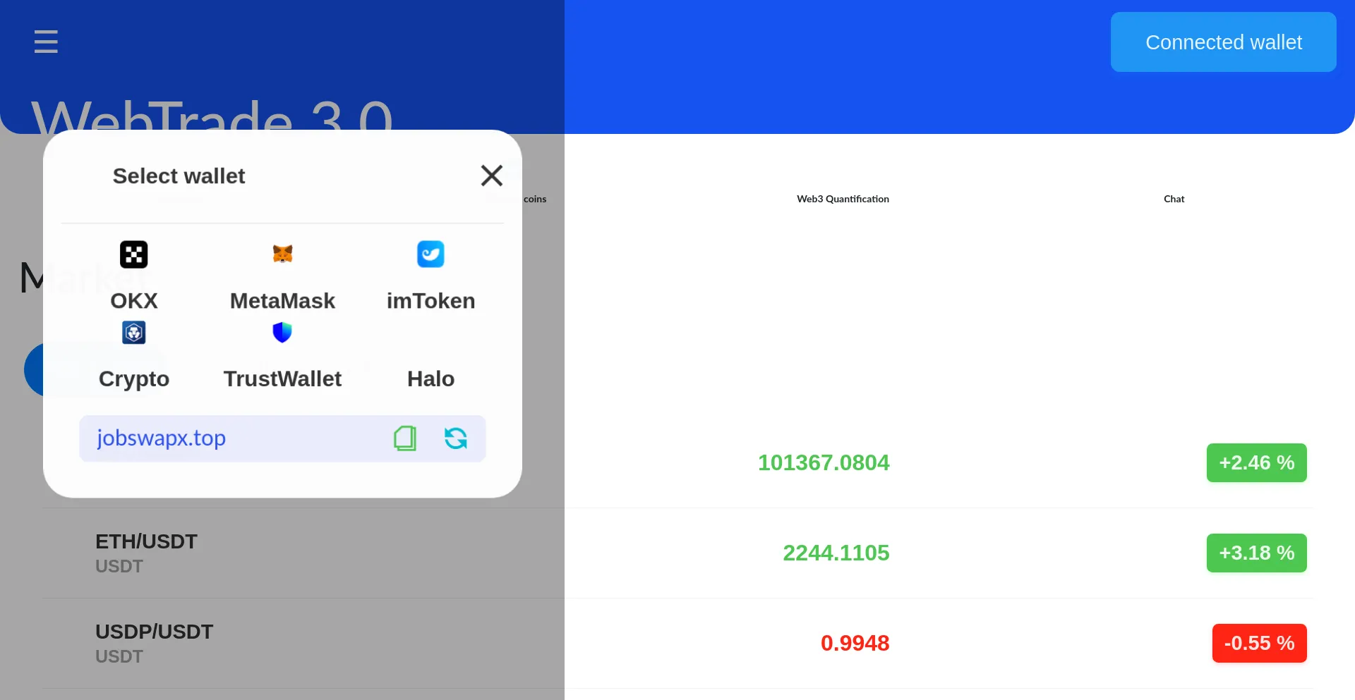Website screenshot of Jobswapx.top