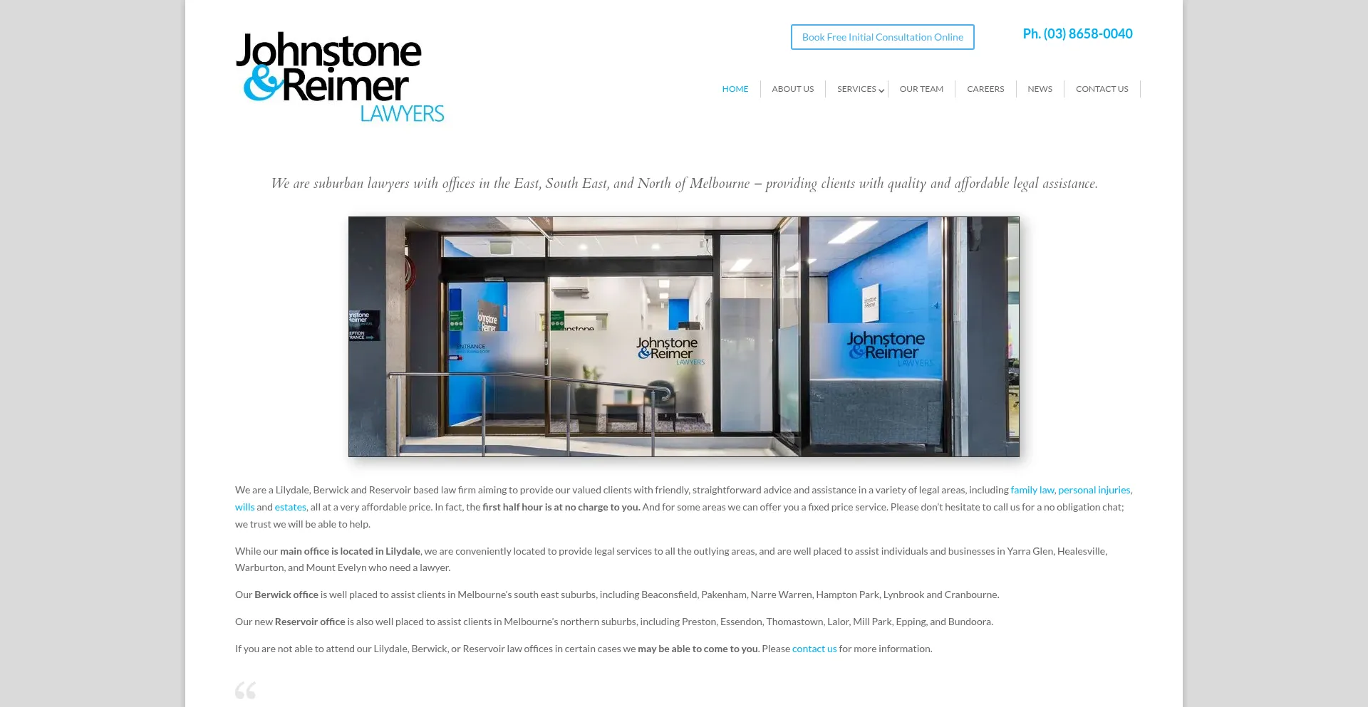 Website screenshot of Johnstonereimer.com.au